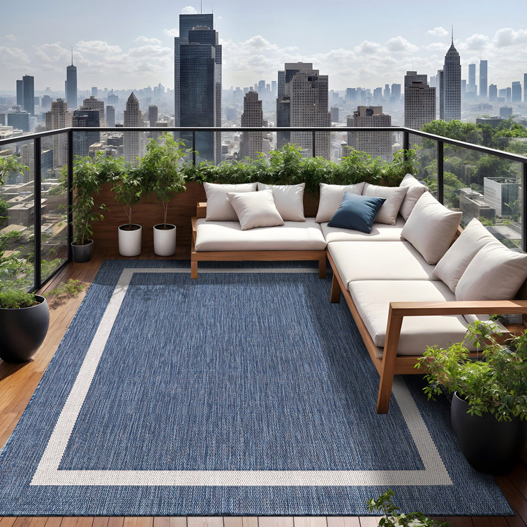 Beverly Rug 9 X 12 Blue White Waikiki Modern Bordered Indoor